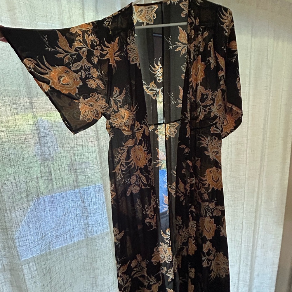 Floral Black and yellow sheer Wrap dress